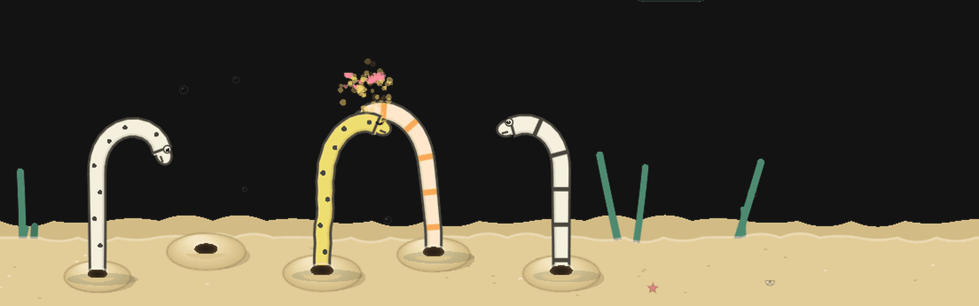 바탕화면 하단 스트립에 떠 있는 Garden Eel Cove 정원장어들